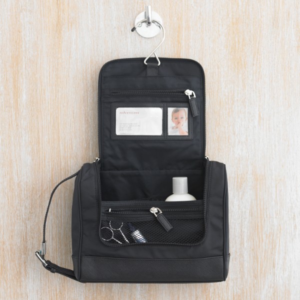 nylon & leather hanging toiletry organizer